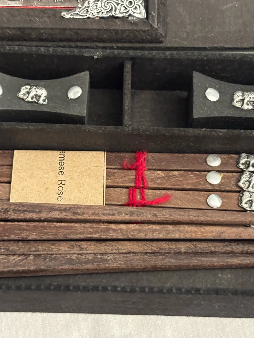 Vintage Thailand Siamese Rosewood Chopsticks & Rests Boxed Souvenir Gift Set